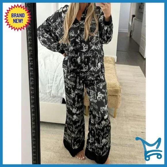 Satin Pajama Set Long Sleeve Button Down Lounge Wear Women's Sleepwear